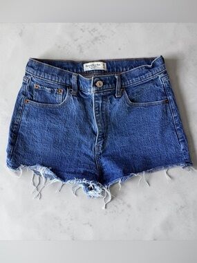 Abercrombie & Fitch Dark Blue Frayed Denim Shorts